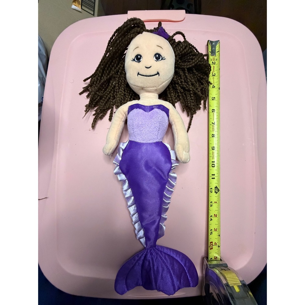 The Petting Zoo Purple Mermaid Plush Doll Brown Twist Hair 16 Inch Soft Toy
